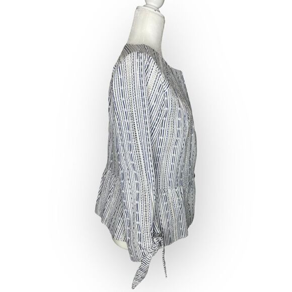 Waverly Grey Peplum Jacket Single Button Eyelet Tie Sleeves Cotton Size M - $218 - Picture 2 of 11